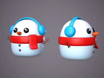 Cute Snowman Cartoon Low-poly 3D model