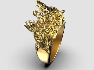 Men Ring With Angry Wolf 3D print model