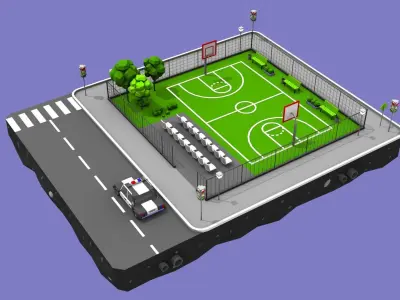 Stadium Block from Cartoon Low Poly City Low-poly 3D model