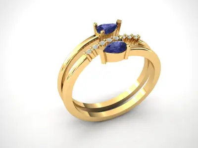 Elegant Dual Pear Diamond Gold Ring  3D print model