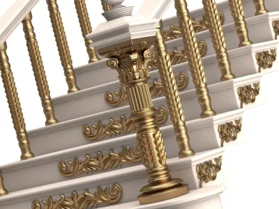 Carved Stair 03 White Low-poly 3D model