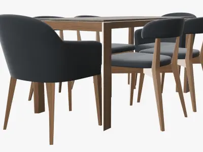 Dining table with chairs and armchairs 3D model