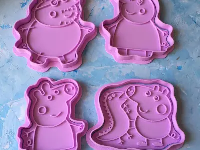  Peppa Pig and her family Cookie Cutter 3D print model  3D print model