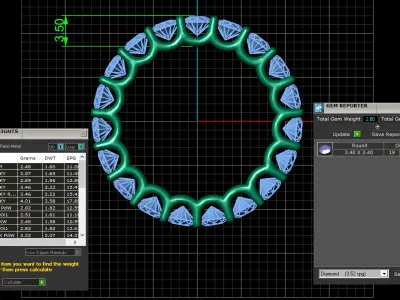 U Shaped Eternity Ring 3 point 4 mm stone size swiss 13 and EU53 3D print model