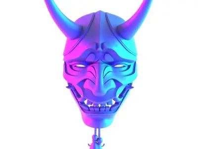  Japanese neon Cyberpunk Yokai Purple Nipponese mask toy 3D print model