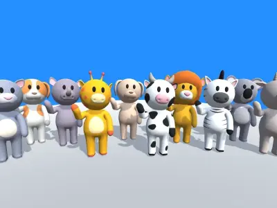 Lowpoly Animal Characters Pack - Cartoon Rigged 3D Models - 2 Low-poly 3D model
