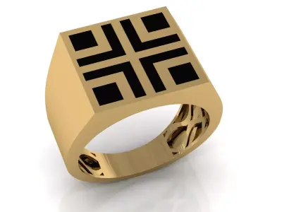 Mens Black Enamel Geometric 16 mm Signet  Ring 7 3D print model