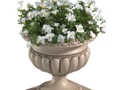 White Flowers in a classic Flowerpot for Decorating the Facade 3D model