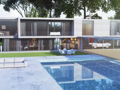 Architecture modern house with swimming pool 3D model