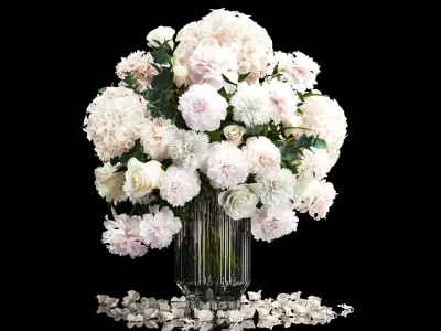 Solemn bouquet of white flowers vase rose hydrangea 298 3D model
