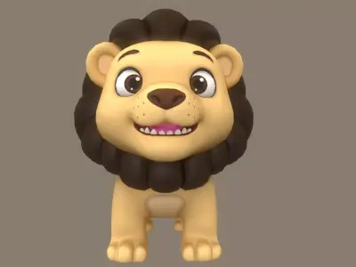 Rigged Cute Playful Ligh Brown Lion  Low-poly 3D model