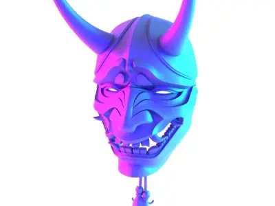  Japanese neon Cyberpunk Yokai Purple Nipponese mask toy 3D print model