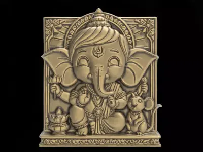 Cute Ganesha Bas-Relief Artwork STL File for 3D Printing 3D print model