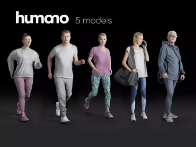Humano 5-PACK - PEOPLE - SPORT JOGGING BIKING - 5x 3d models 08D