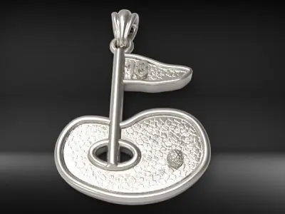 Golf Green with 18th Hole Flag Pendant 3D print model