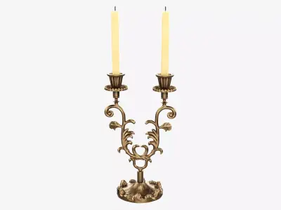 Candlestick with candles antique 03 3D model