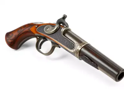 Vintage Flintlock Pistol model pack Low-poly 3D model