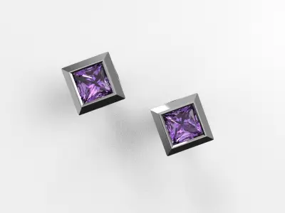 Luxury Square Stud Earrings 5mm gem with Secure  Screw 3D print model