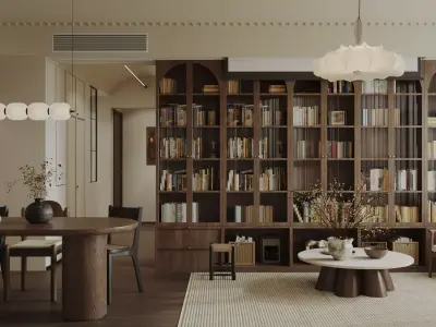 Modern living room dining room interior scenes  3D model