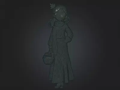 Thanksgiving Girl character Printable Model  with Pumpkin  Low-poly 3D model