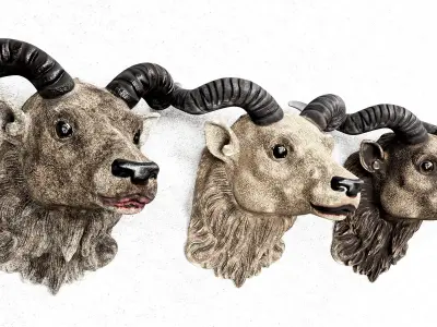 Goat Heads with Spiral Horns Low-poly 3D model