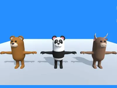 Lowpoly Animal Characters - Cartoon Humanoid Animal Characters Low-poly 3D model