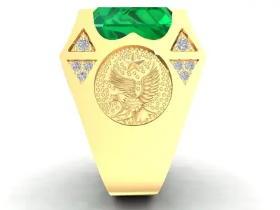 Luxury Emerald Engraved Dragon Signet Ring for Men  2295 3D print model