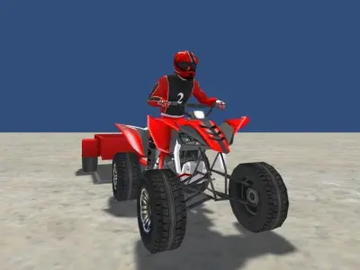 LowPolyQuadBikeWithTrailerandRider-2 person riding atv with t... Low-poly 3D model