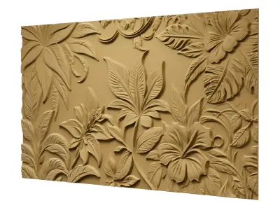 modern floral panel wall decor set relief stl mural CNC 303  3D model