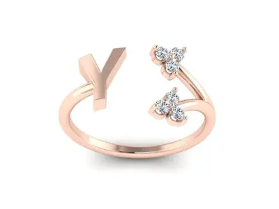 Jewelry Alphabet Ring  Y with Diamonds  3D print model