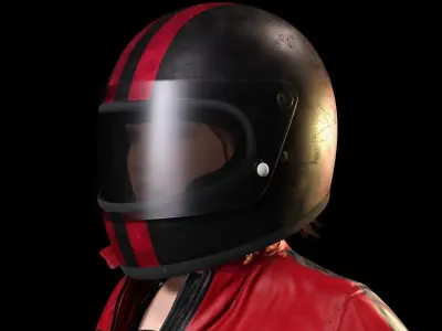 Realistic Biker Model with Helmet and Racing Gear Low-poly 3D model