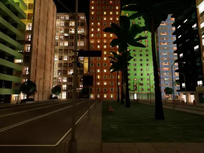 City Downtown Skyscraper Street - Night - Unreal - Lot 10 Low-poly 3D model