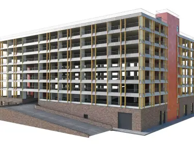 Multistorey car parking building with commercial spaces 3D model