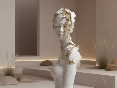 Cracked Marble Woman Gold Repair Art Sculpture 3D Model Low-poly 3D model