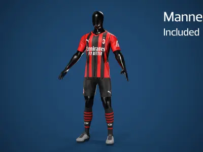 Football Jersey full outfit AC Milan Team Low-poly 3D model