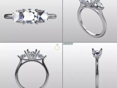 3 STONE RING FOR ROUND STONES 3D print model