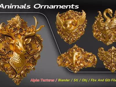 25 Animals Ornaments Alpha Textures and STL Files For 3D Print   3D model