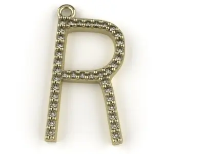 Diamond Letter R Pendant Gold Silver Platinum Luxury Jewelry 3D print model