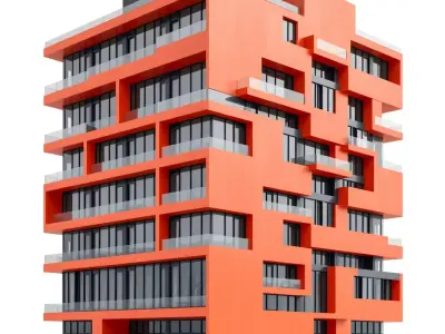 Modern Orange Building model pack Low-poly 3D model