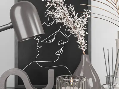 decorative set with dry flower 7 3D model