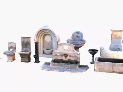 3D-Scanned Fountain Pack Low-poly 3D model