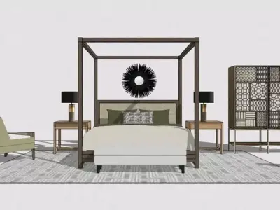  light luxury Chinese bedroom soft decoration 3D model
