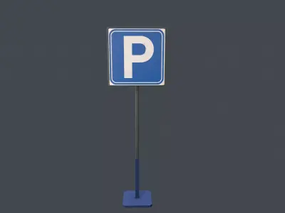 Low poly 3D parking signpost Low-poly 3D model