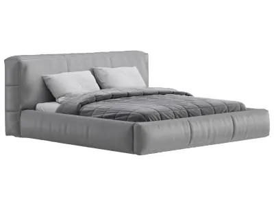 Icnoyotl suede fabric rectangular headboard modern bed I 3D model