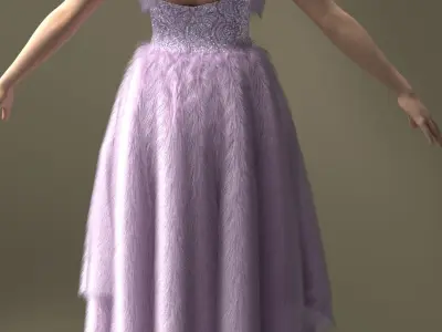 Lavender fur dress 3D model
