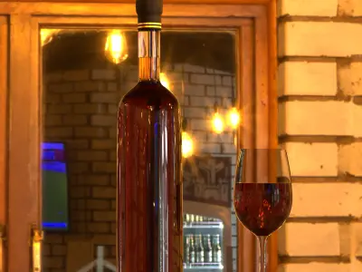 Red Wine Bottles with Glass  Blender 3D Model Free 3D model