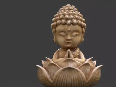 Baby Buddha sitting in lotus statuette 3D model
