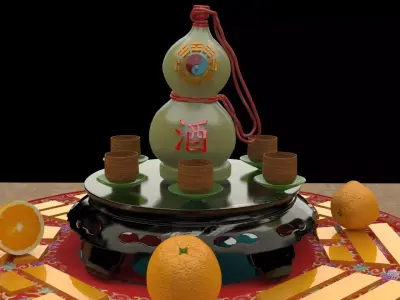 Chinese gourd wine bottle   Low-poly 3D model