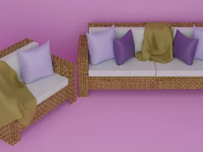 Wicker Sofa Set 3D model