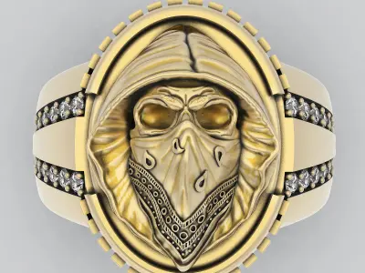 Skull hood rap ring silver gold printable jewelry 3D model 3D print model